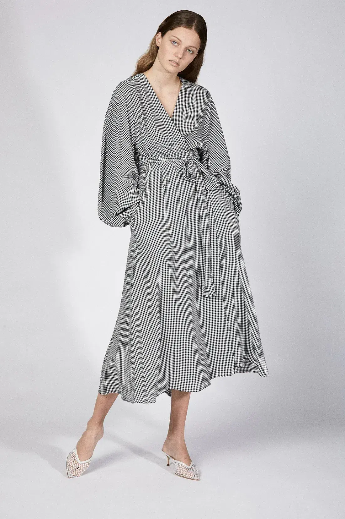 Scanlan Theodore Gingham Front Wrap Dress in Black/White Size S / Au 8 - Image 4
