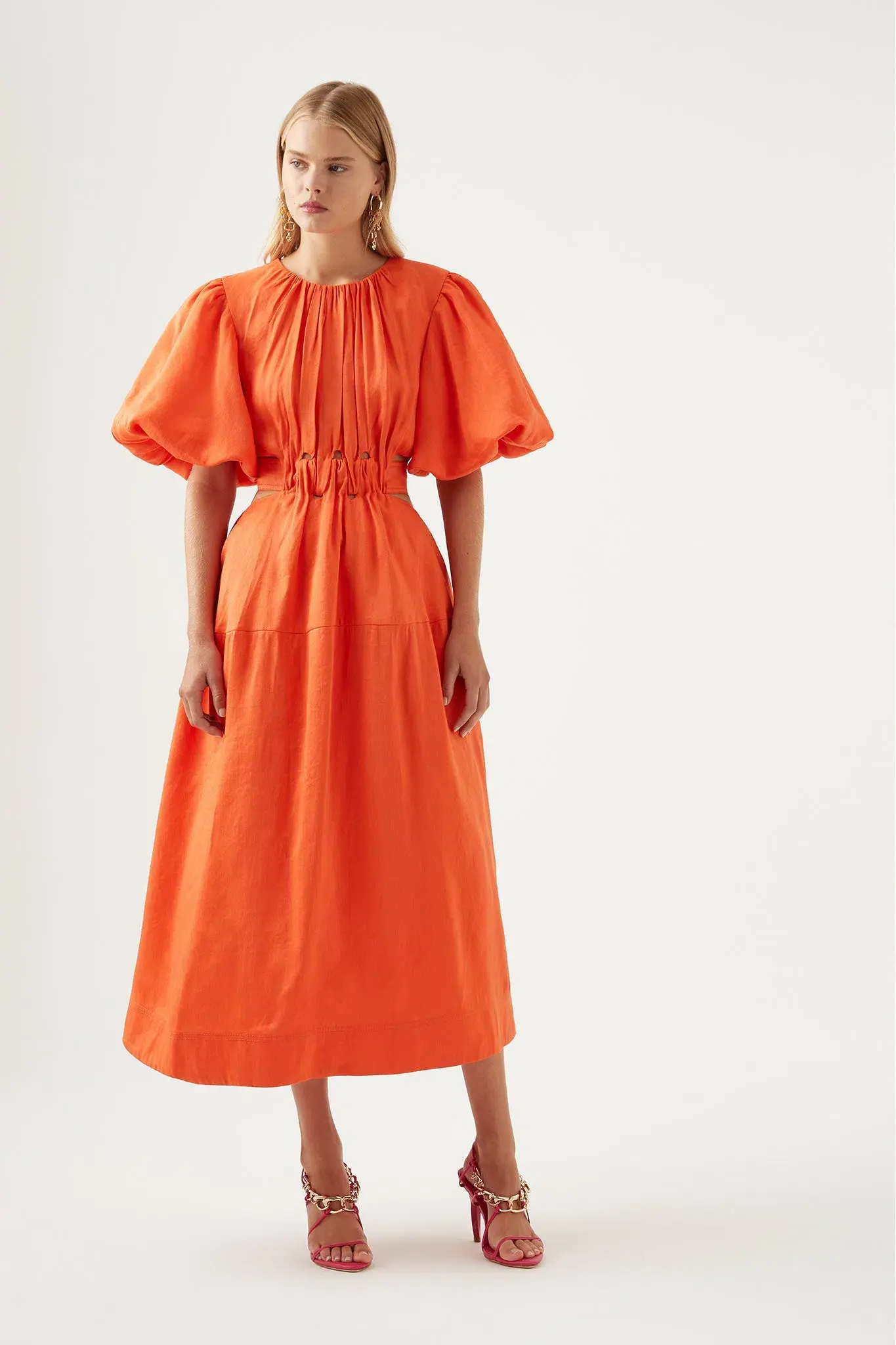 Aje Cosette Tie Back Midi Dress Orange Size 12  - Image 3
