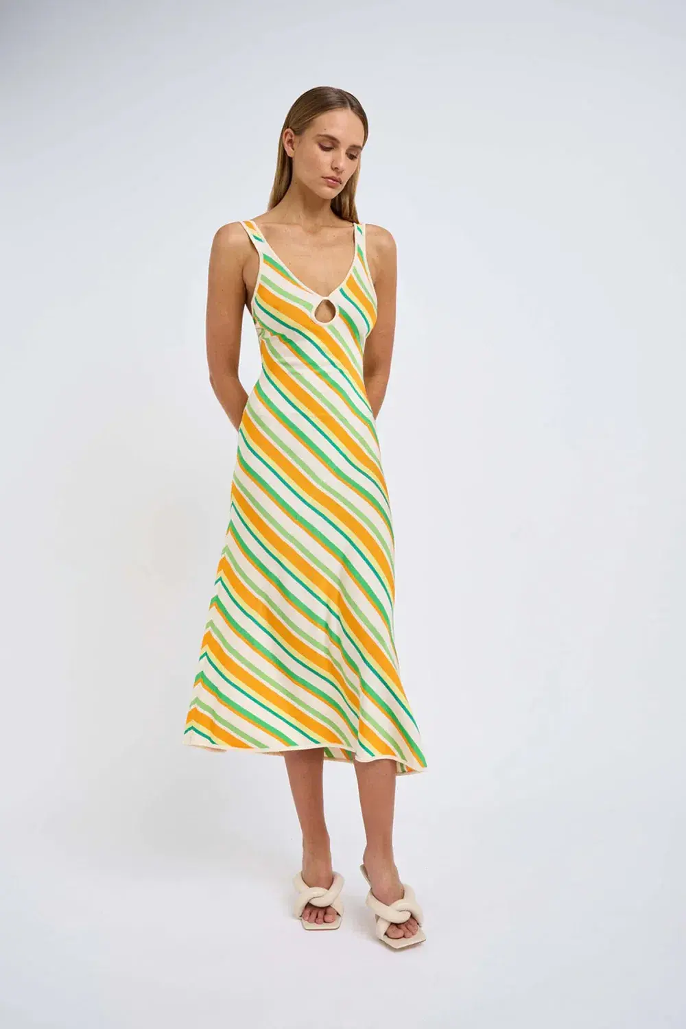 By Johnny Verona Stripe Knit Dress Yellow Stripe Size 6  - Image 1