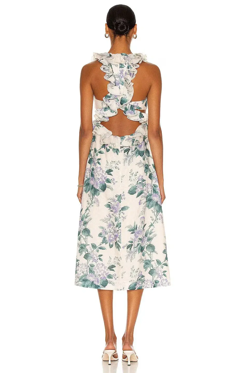 Zimmermann Cassia Ruffle Midi Dress Hydrangea Floral Size 3/Au  for rent on The Volte - main image