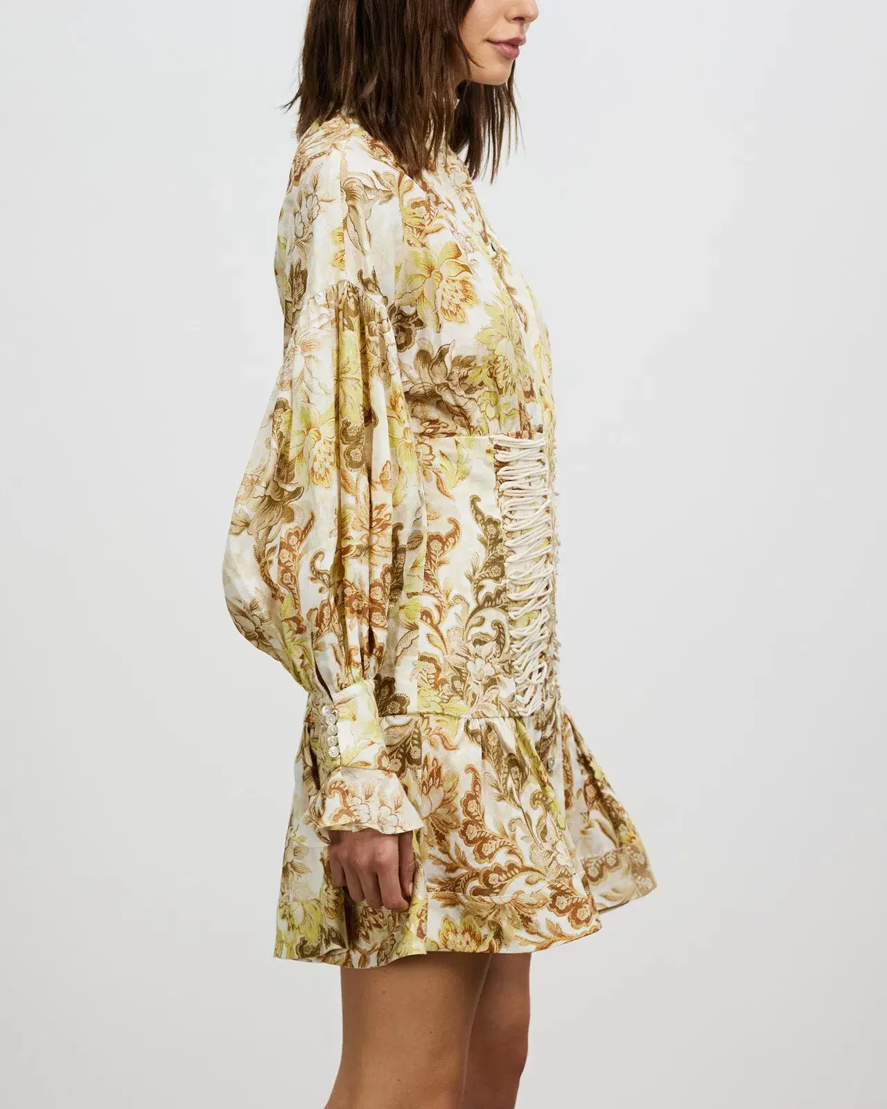 Alémais Bernadette Corset Mini Dress Long Sleeve Linen Print Size 8 - Image 4
