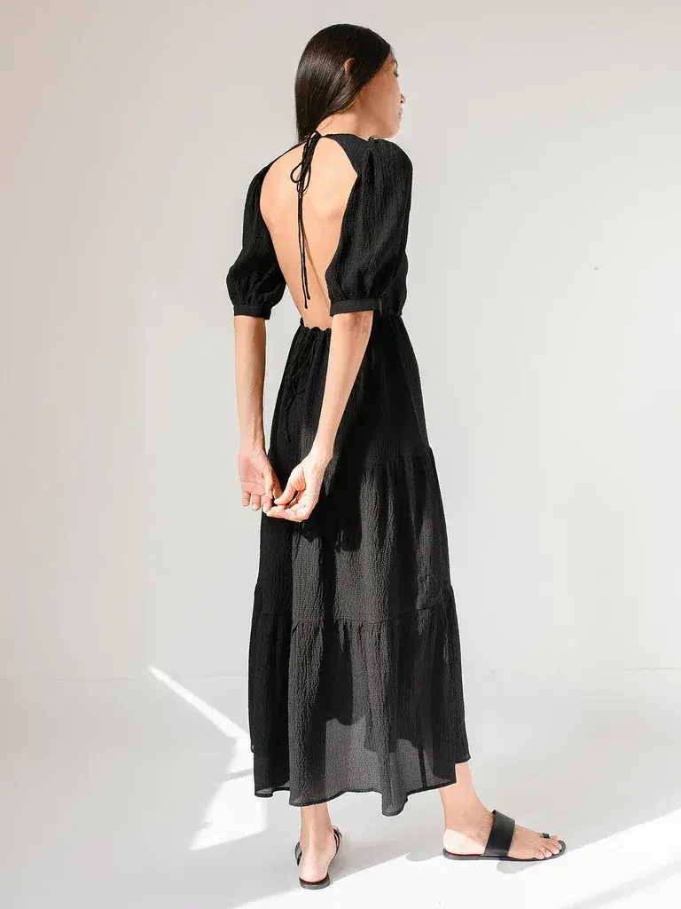 Sir The Label Indre Open Back Midi Dress Puff Sleeves Black Size 2 / Au 10  - Image 3