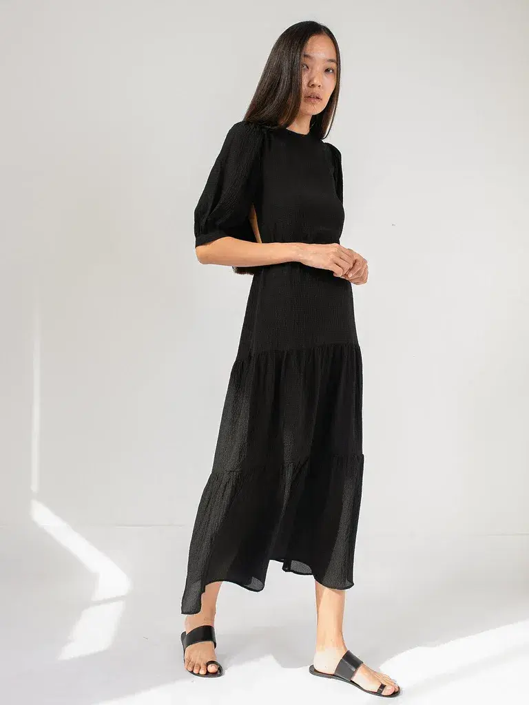Sir The Label Indre Open Back Midi Dress Puff Sleeves Black Size 2 / Au 10  - Image 1
