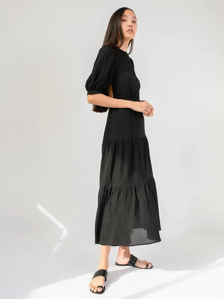Sir The Label Indre Open Back Midi Dress Puff Sleeves Black Size 2 / Au 10  - Image 2