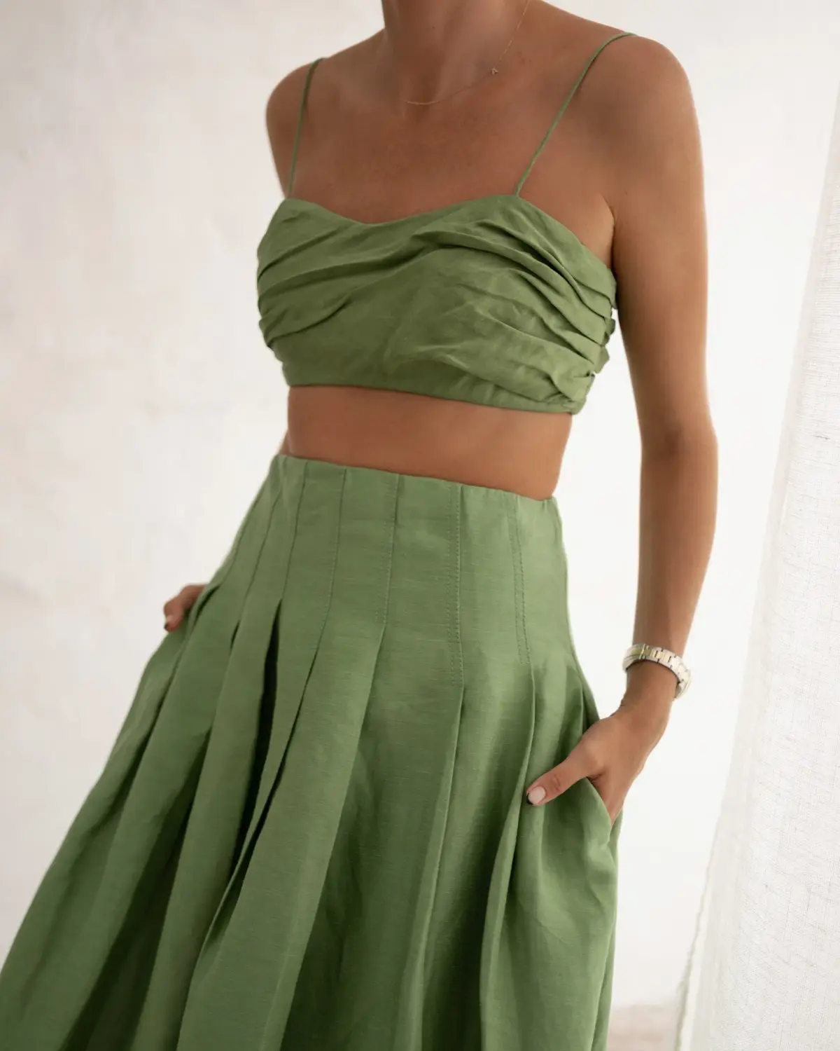 Aje Thea Draped Twist Crop & Paradiso Skirt Set Green Size 8 - Image 4