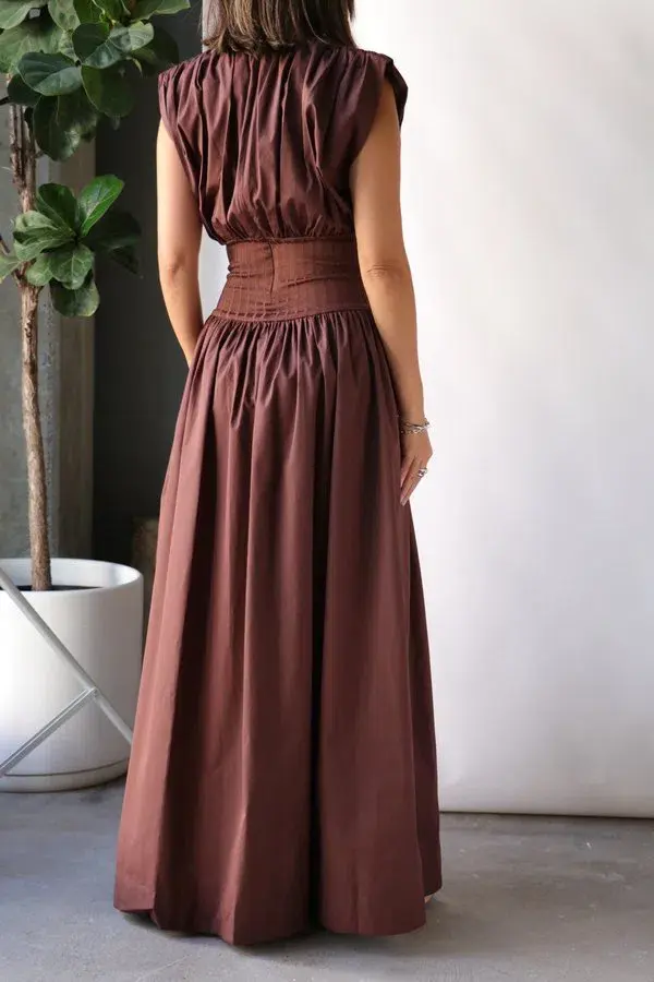 Esse Studios Cotton Rib Gathered Dress Brown Size 8 for rent on The Volte - main image