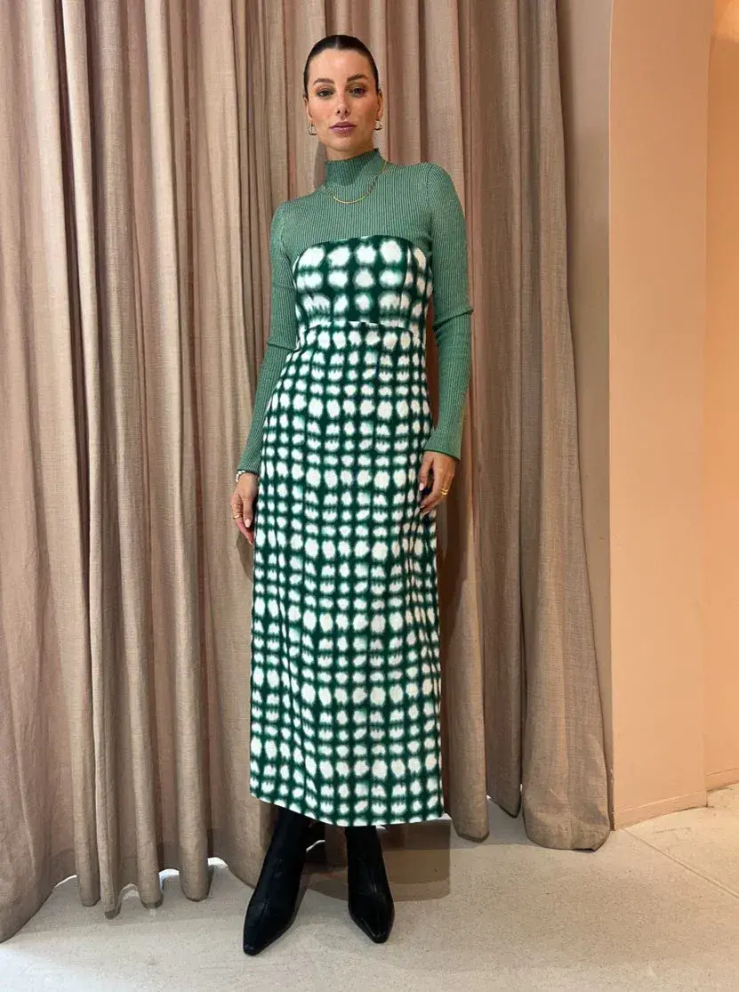 Roame Perez Dress in Emerald Shibori Print Midi Dress Green Print Size 2/AU 10 for rent on The Volte - main image