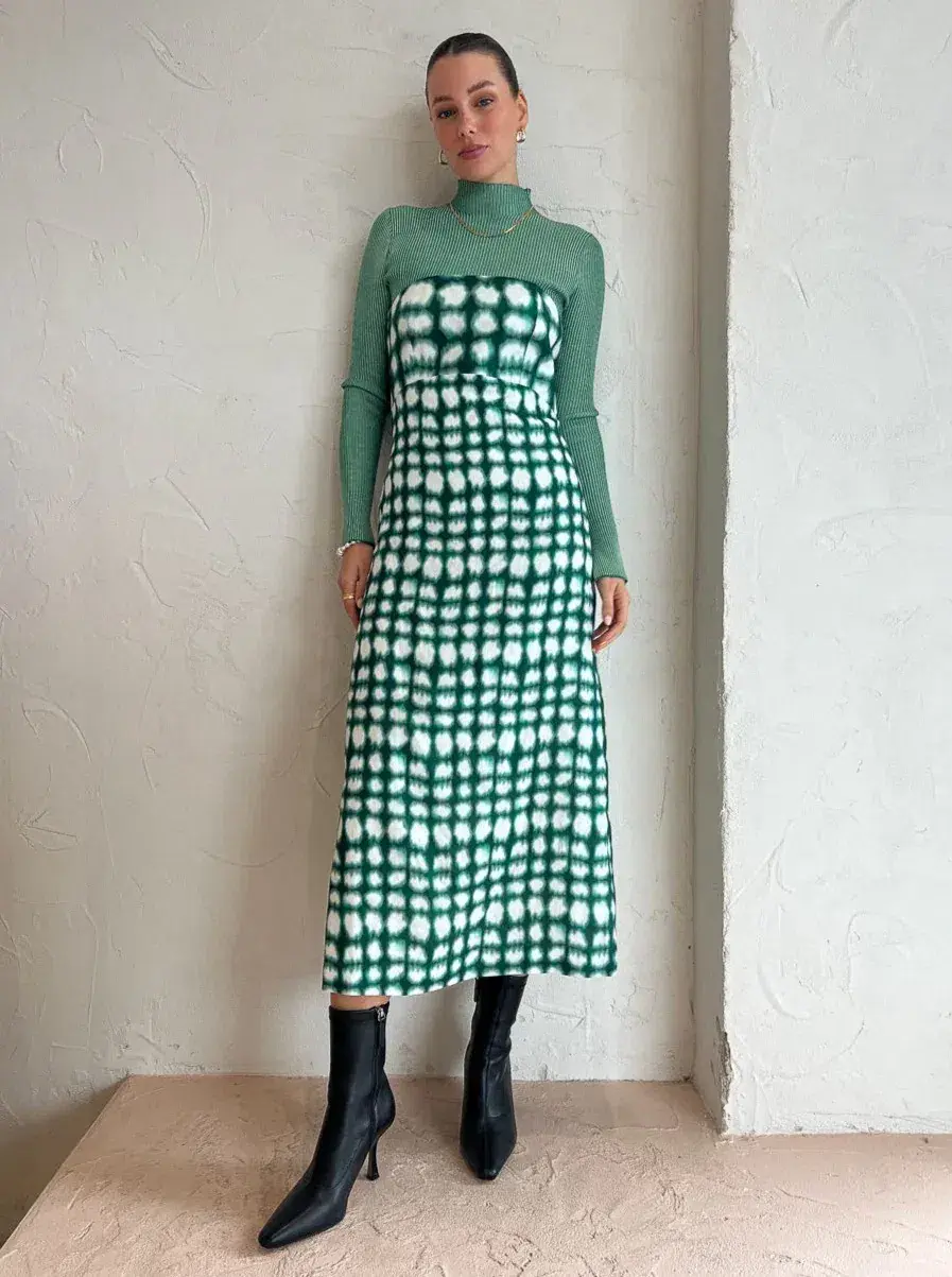 Roame Perez Dress in Emerald Shibori Print Midi Dress Green Print Size 2/AU 10 - Image 1