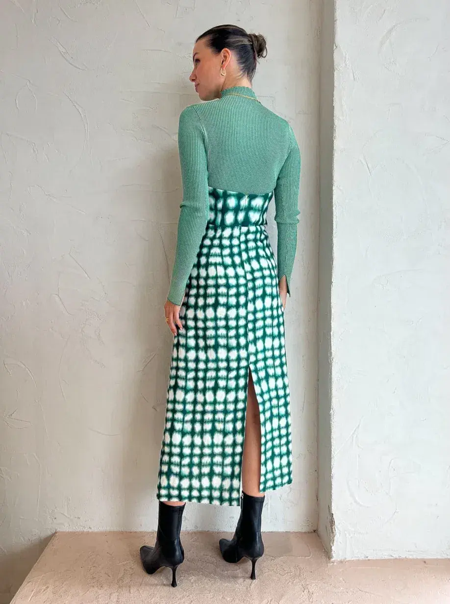 Roame Perez Dress in Emerald Shibori Print Midi Dress Green Print Size 2/AU 10 for rent on The Volte - main image