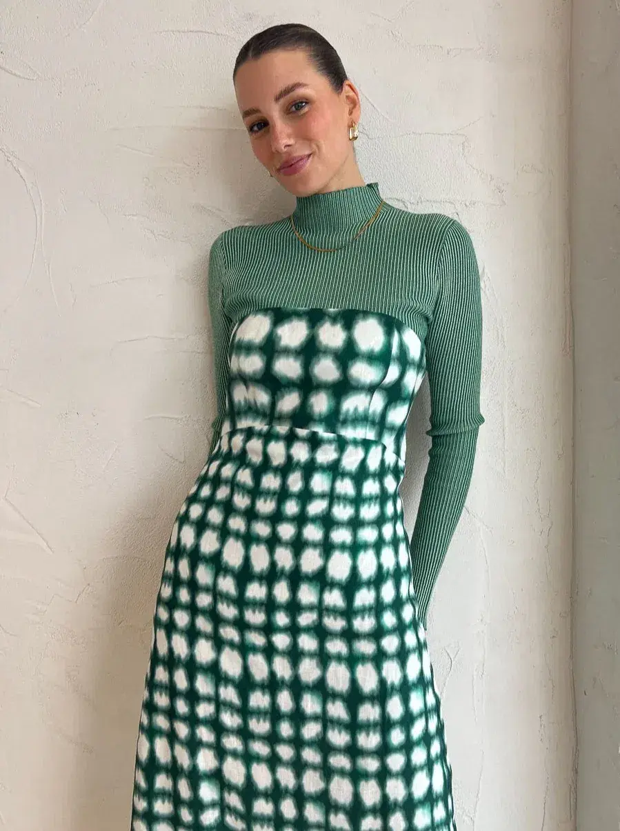 Roame Perez Dress in Emerald Shibori Print Midi Dress Green Print Size 2/AU 10 for rent on The Volte - main image