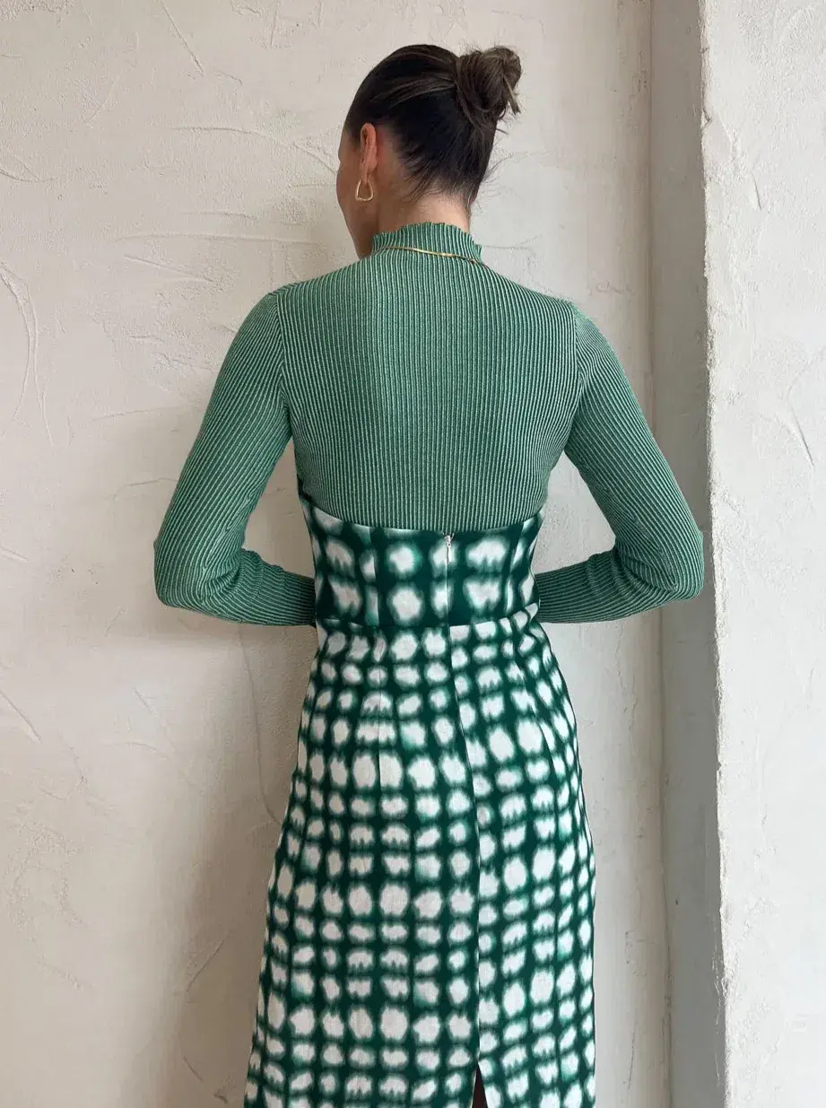 Roame Perez Dress in Emerald Shibori Print Midi Dress Green Print Size 2/AU 10 for rent on The Volte - main image