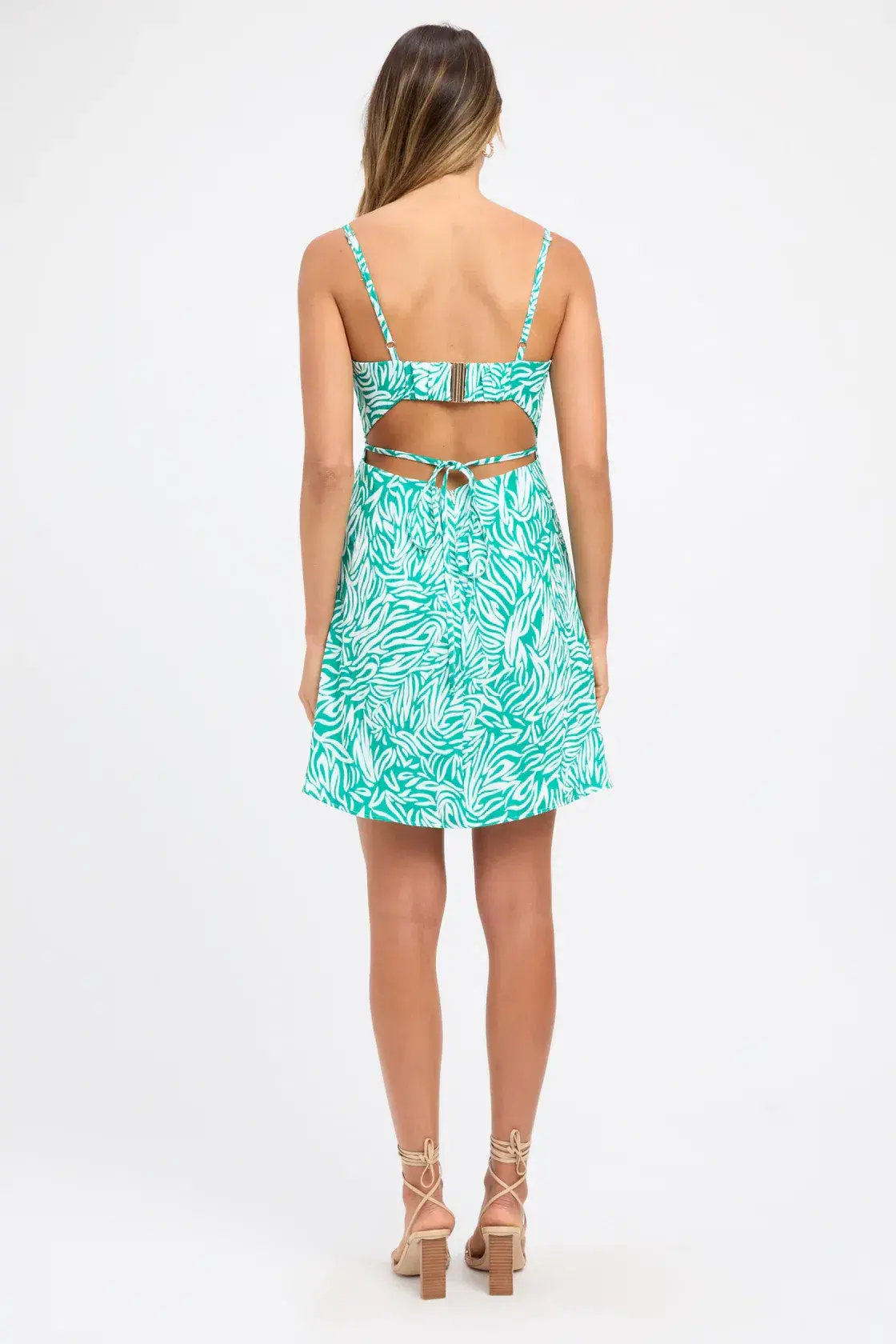 Kookai Zenni Tie Dress Green and White Size 36/AU 8 - Image 3