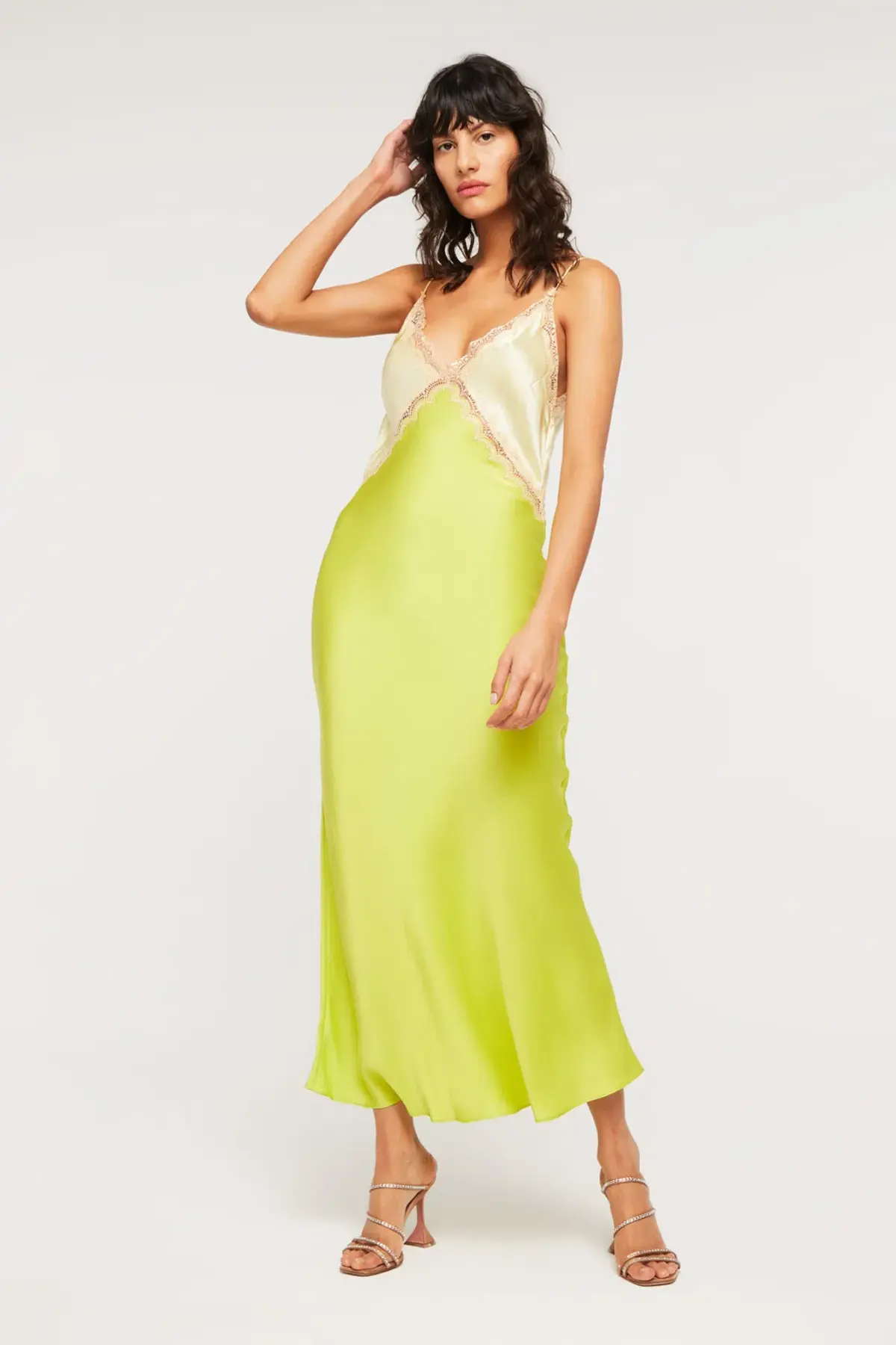 Ginia Sadie Dess Midi Pastel Yellow/Lime Green Size M/AU 10 - Image 1