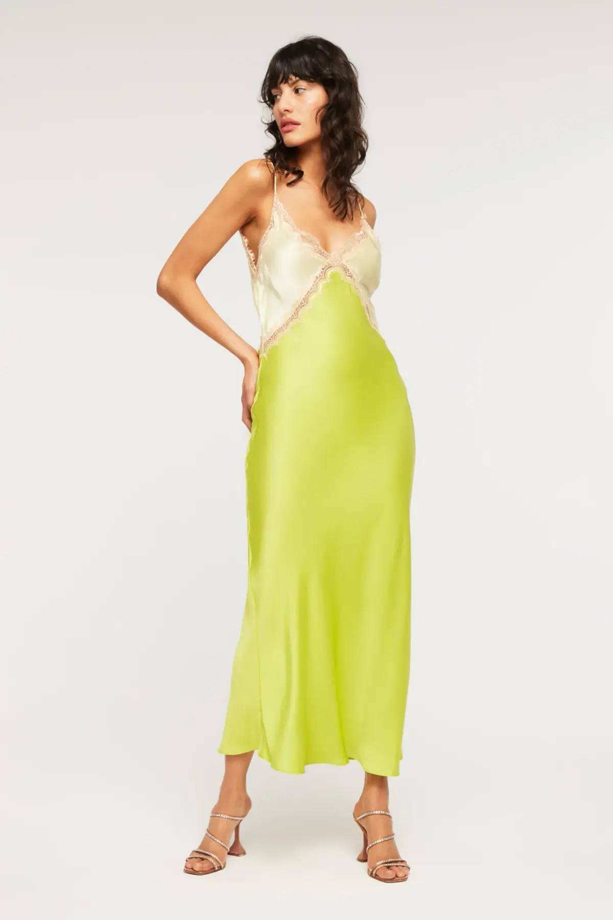 Ginia Sadie Dess Midi Pastel Yellow/Lime Green Size M/AU 10 - Image 2