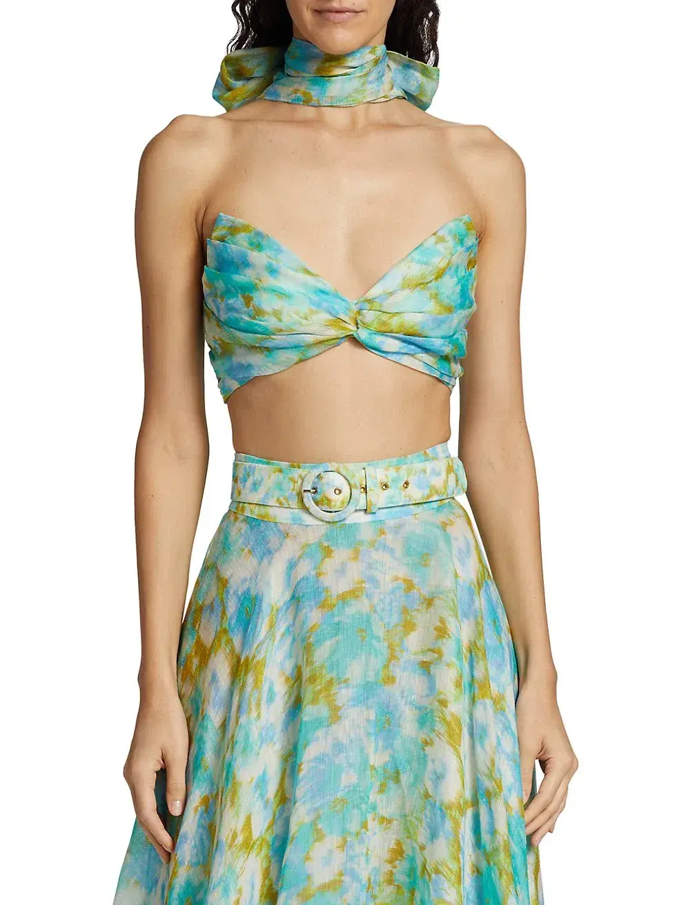Zimmermann High Tide Twist Top Bodice & Ikat Maxi Skirt Green Floral Size 0/AU 8 - Image 2