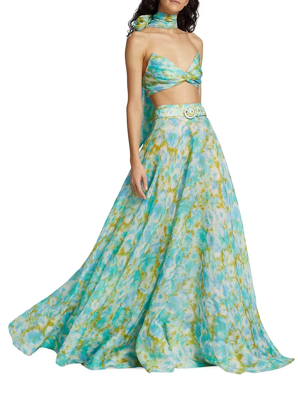 Zimmermann High Tide Twist Top Bodice & Ikat Maxi Skirt Green Floral Size 0/AU 8 - Image 1