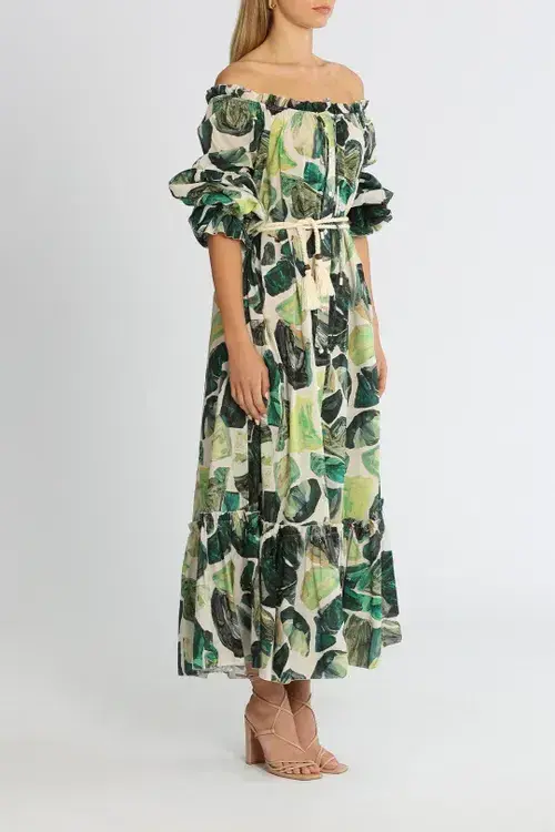 Alemais Siena Off Shoulder Abstract Poplin Dress Print Size 12 - Image 2