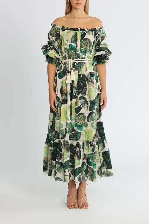 Alemais Siena Off Shoulder Abstract Poplin Dress Print Size 12 - Image 1