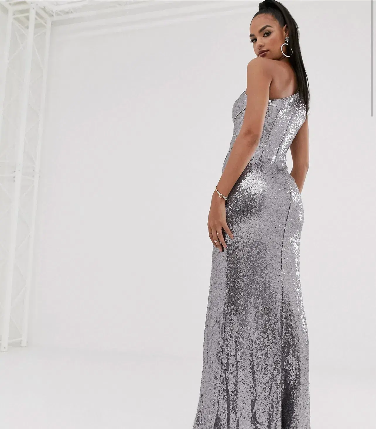 Bariano Silver Sequence Split Gown Silver Size AU 6 - Image 2