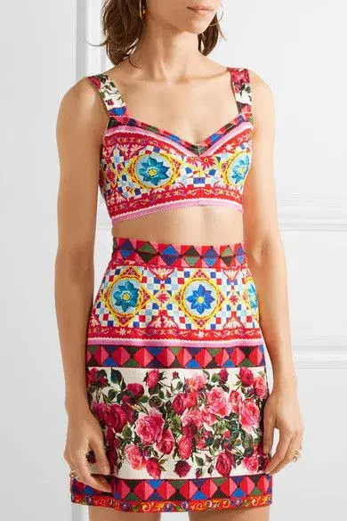 Dolce & Gabbana Mambo/Caretto Print Bra Top and A-Line Skirt Multi-colored Size 38 / AU 8 - Image 1