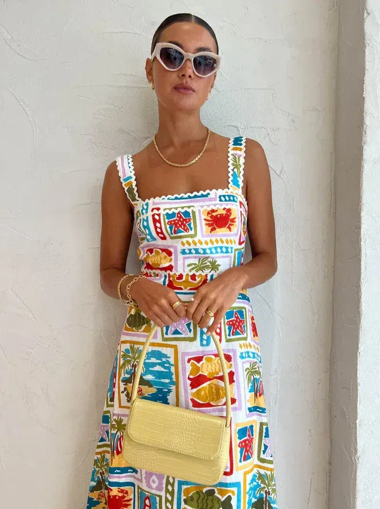 By Nicola Goldie Maxi Dress in Summer Vacation Multi-colored Size AU 8 - Image 2