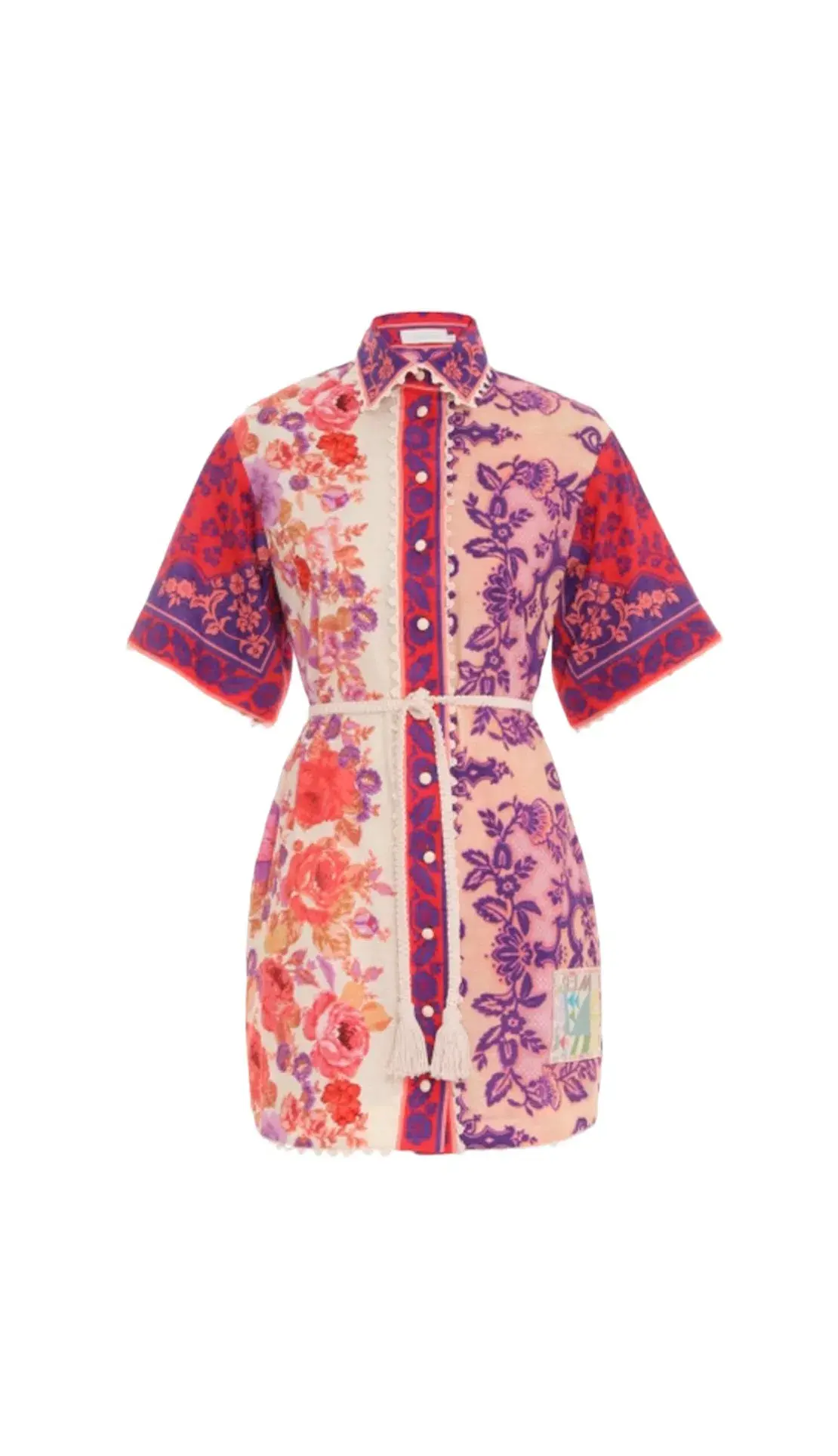 Zimmermann Raie Trimmed Shirt Mini Dress Multi Floral Size 1 / AU 10 - Image 3