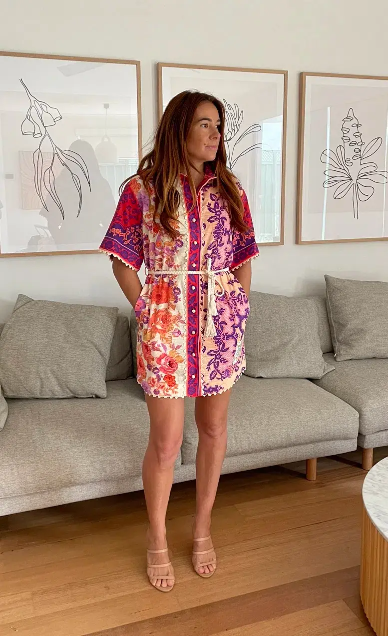 Zimmermann Raie Trimmed Shirt Mini Dress Multi Floral Size 1 / AU 10 - Image 2