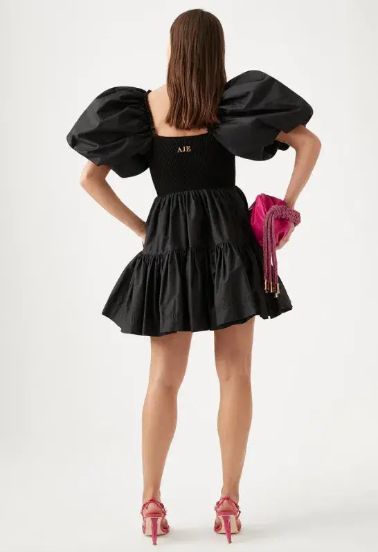 Aje Casa Puff Sleeve Mini Dress Black Size 10 - Image 3