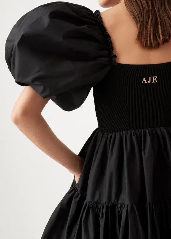 Aje Casa Puff Sleeve Mini Dress Black Size 10 - Image 4