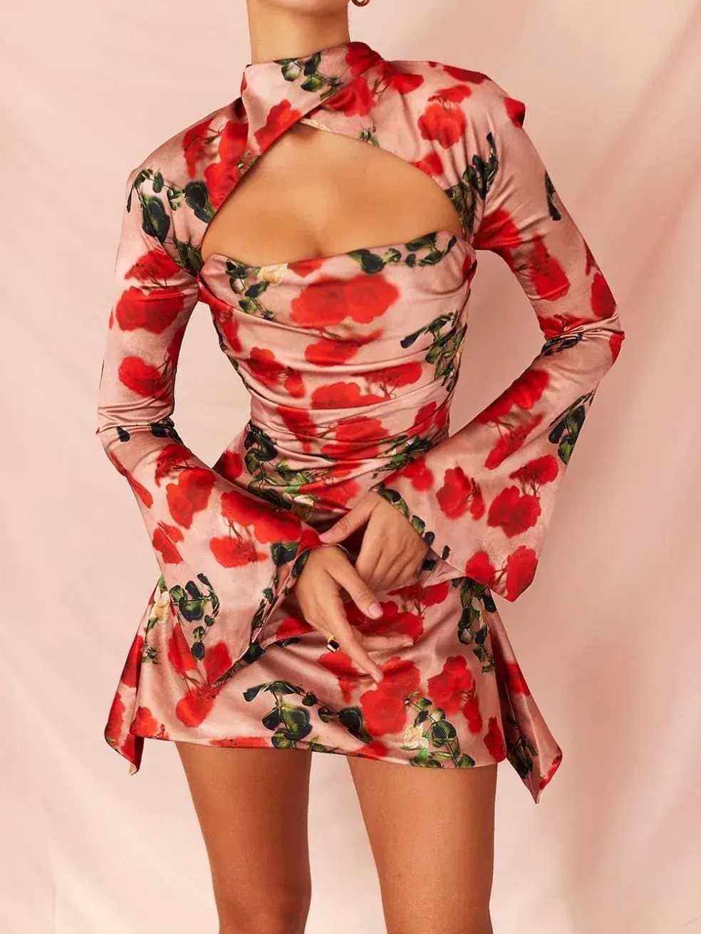 House of CB Toira Draped Corset Mini Dress Rose Print Size 4 - Image 2