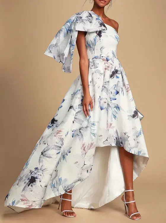 Bariano Josephine One Shoulder High Low Gown Floral Size 6 - Image 1