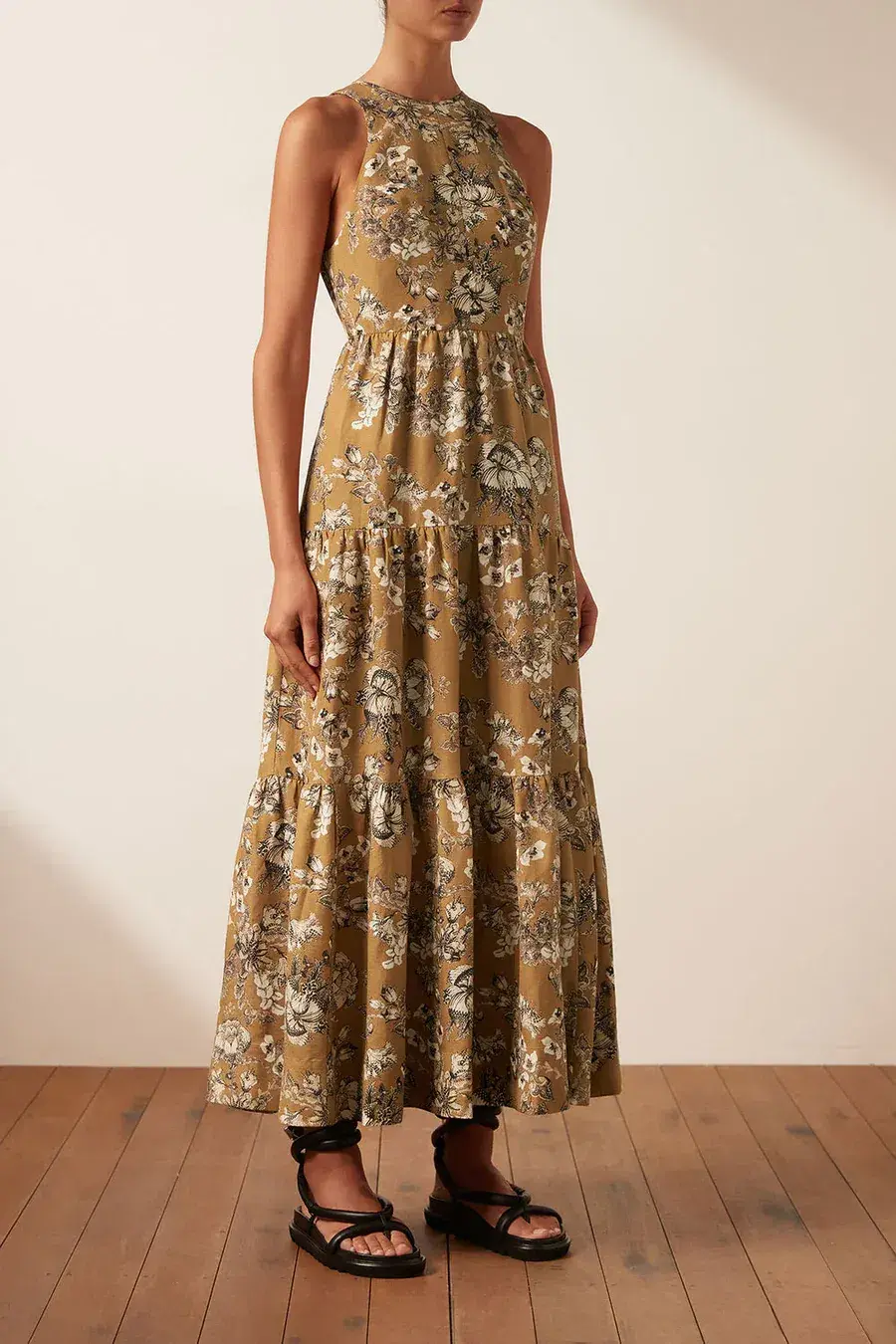 Shona Joy Cecilia Linen Tie Back Midi Dress Floral Size 8 for rent on The Volte - main image