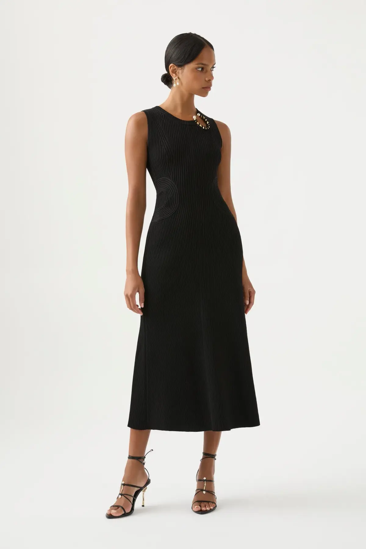 Aje Crescent Knit Midi Dress Black Size AU 12 - Image 1
