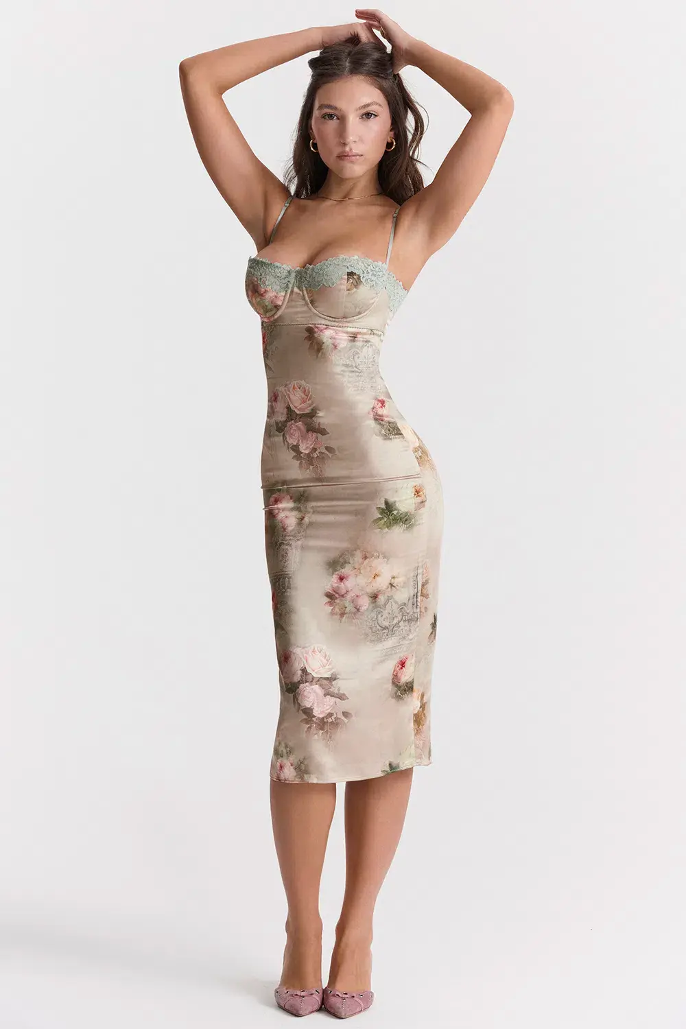 House Of CB Venus Vintage Floral Midi Dress Cream Size XS / AU 6 - Image 1