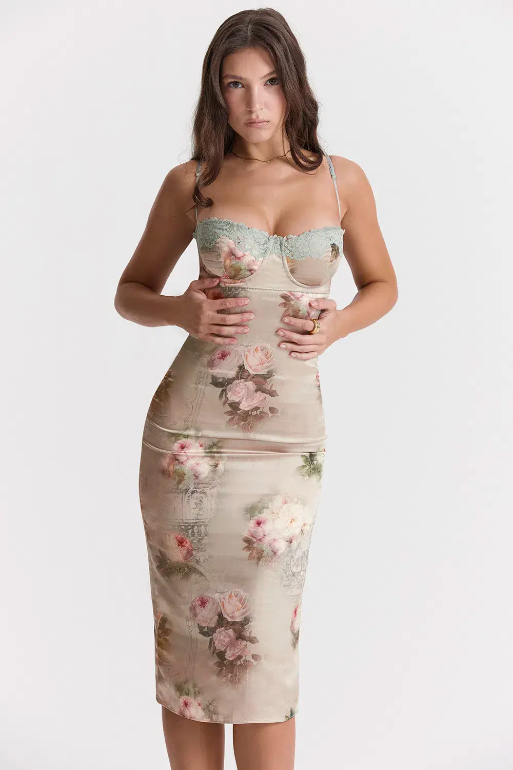 House Of CB Venus Vintage Floral Midi Dress Cream Size XS / AU 6 - Image 3