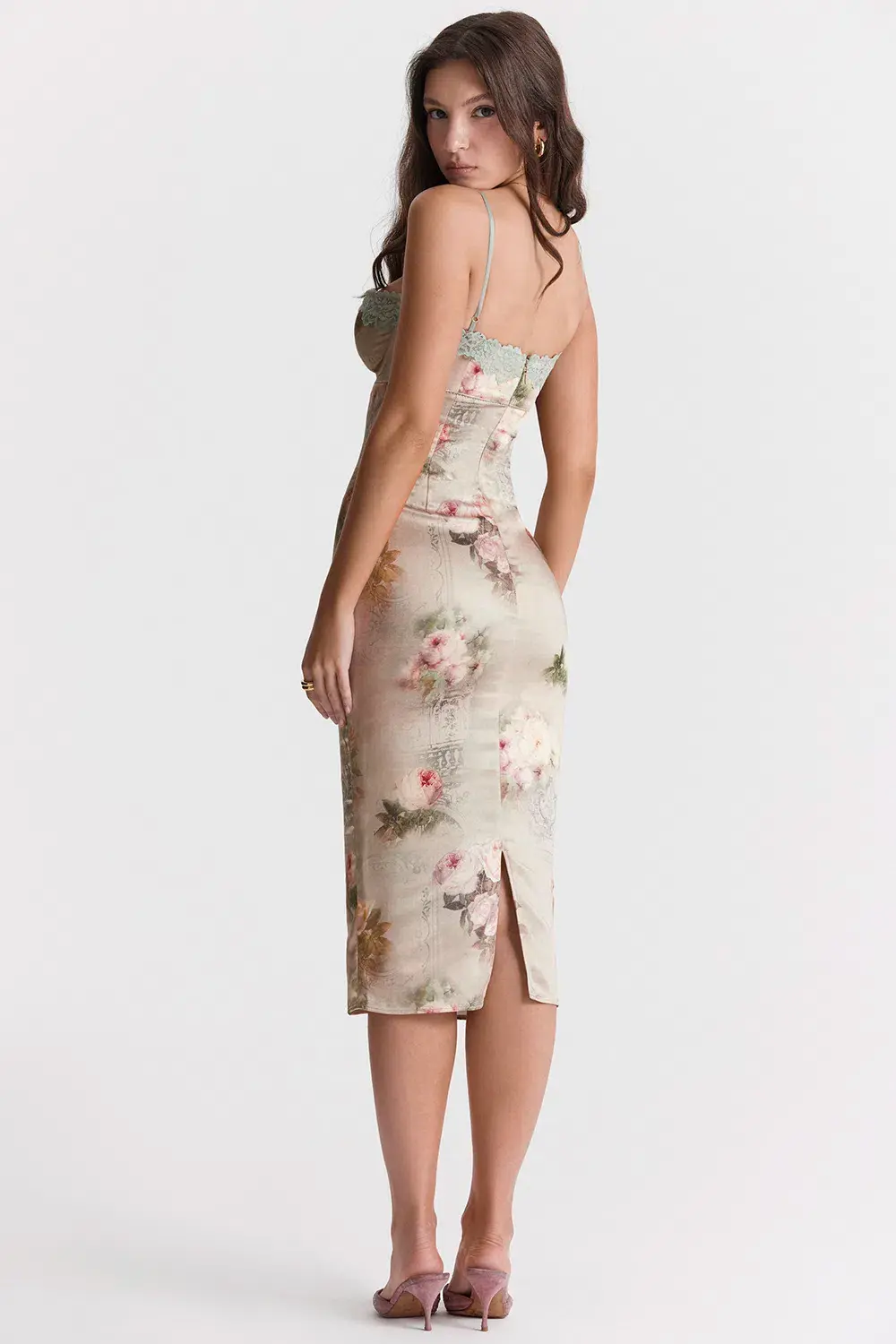 House Of CB Venus Vintage Floral Midi Dress Cream Size XS / AU 6 - Image 4