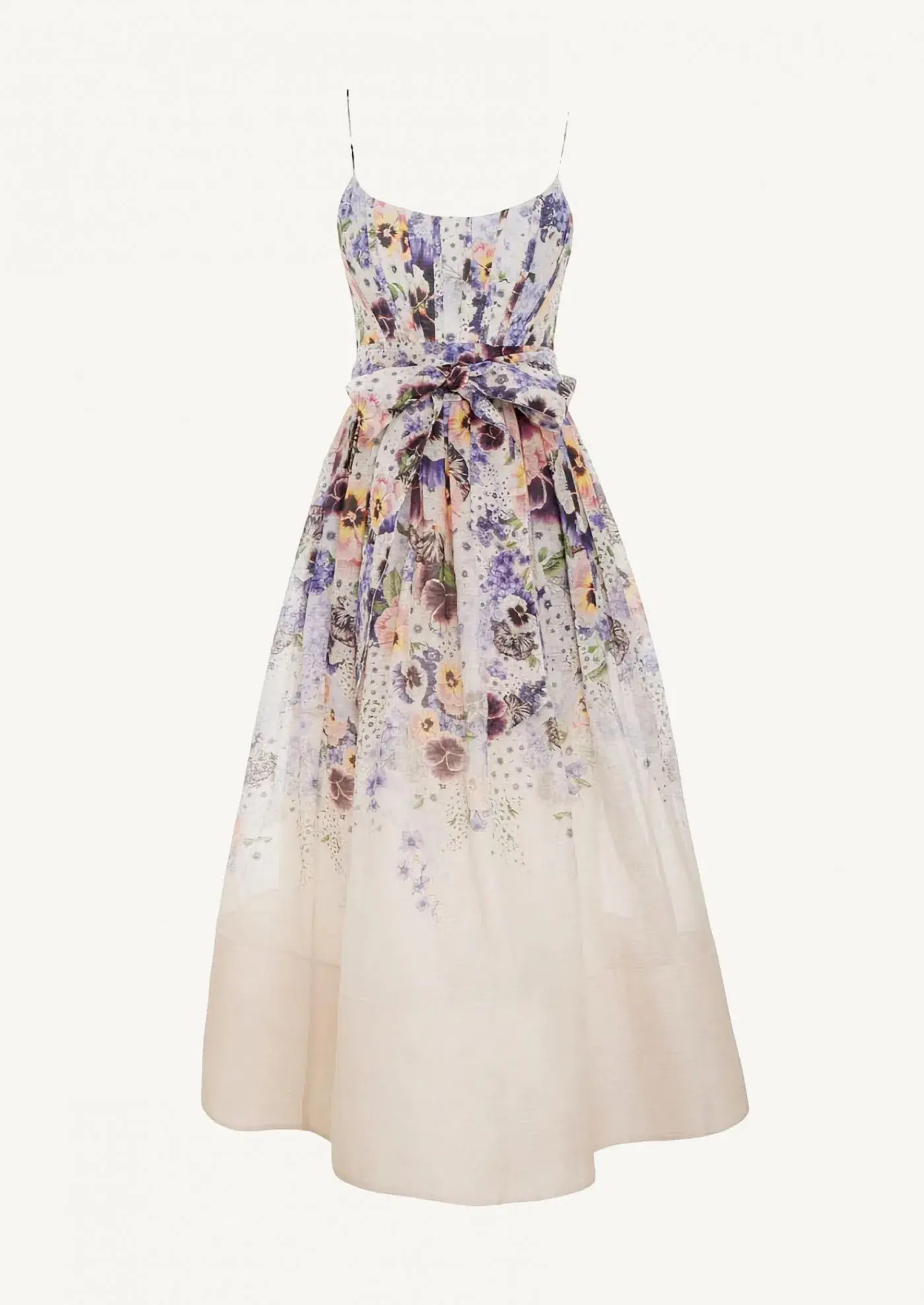 Zimmermann Tama Corset Midi Dress Purple Pansy Print  Multi Size 0 / AU 8 - Image 3