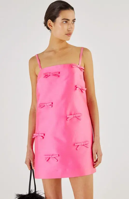 Oroton Satin Mini Bow Dress Candy Pink Size AU 8 for rent on The Volte - main image