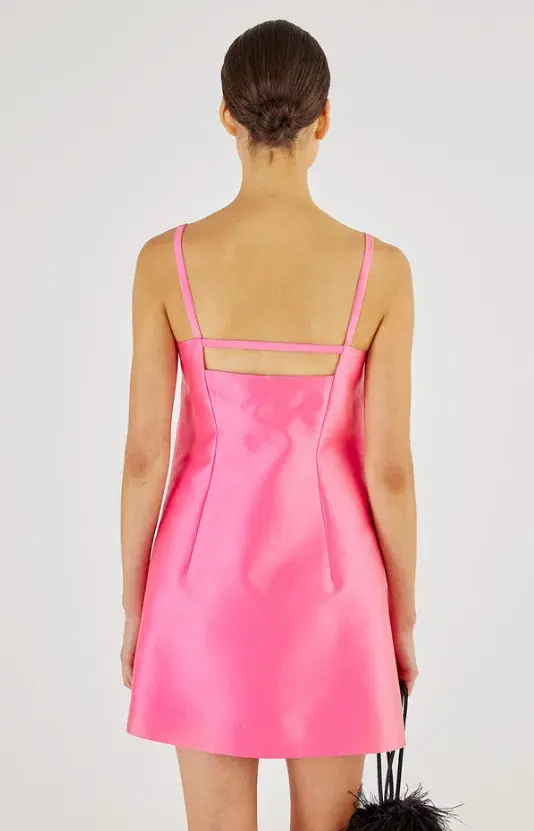 Oroton Satin Mini Bow Dress Candy Pink Size AU 8 - Image 3