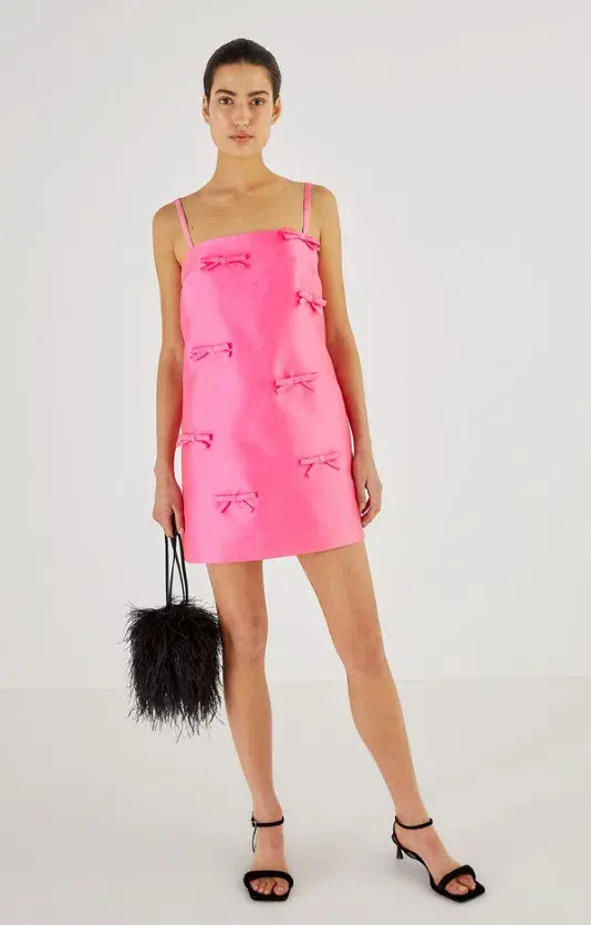 Oroton Satin Mini Bow Dress Candy Pink Size AU 8 - Image 1