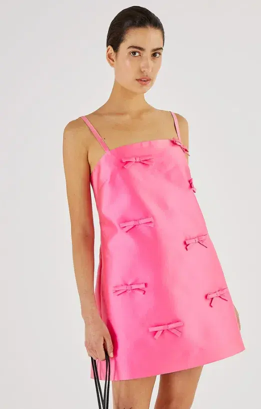 Oroton Satin Mini Bow Dress Candy Pink Size AU 8 for rent on The Volte - main image