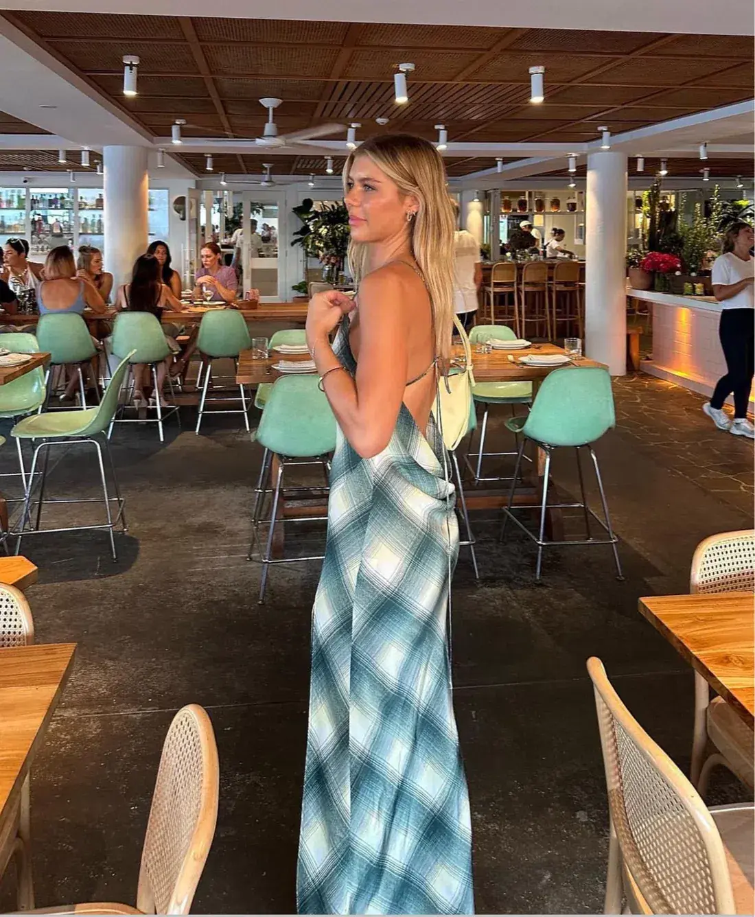 Bec & Bridge Edie Split Maxi Dress Teal Print Size AU 8 - Image 4