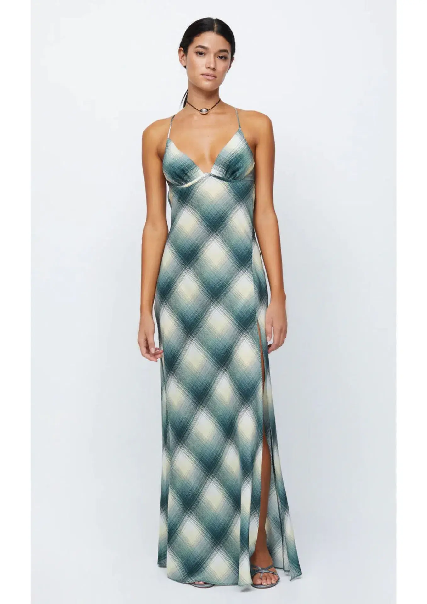 Bec & Bridge Edie Split Maxi Dress Teal Print Size AU 8 - Image 1