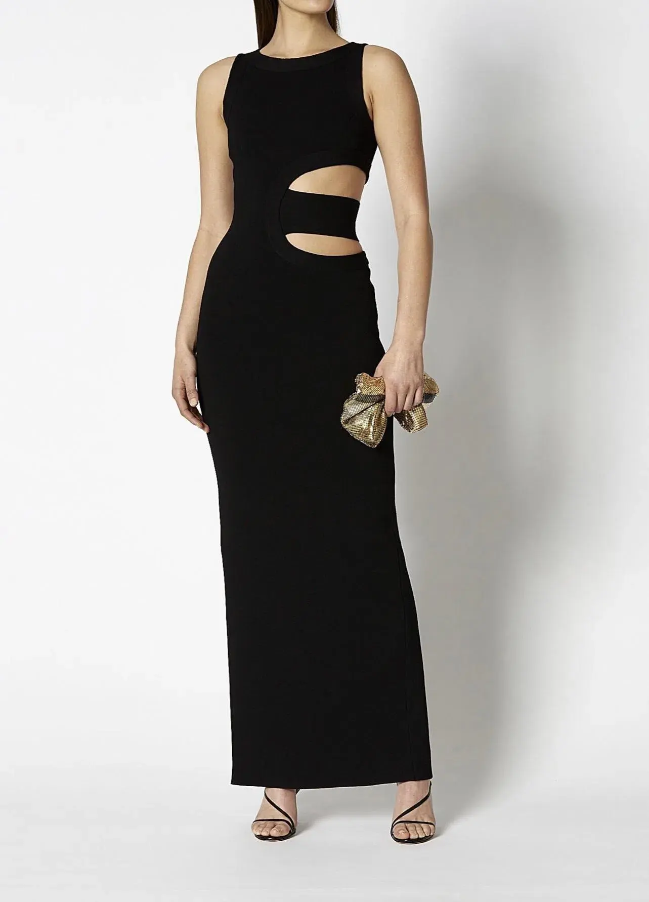 Scanlan Theodore Crepe Knit Cut Out Gown Black Size 10 - Image 1
