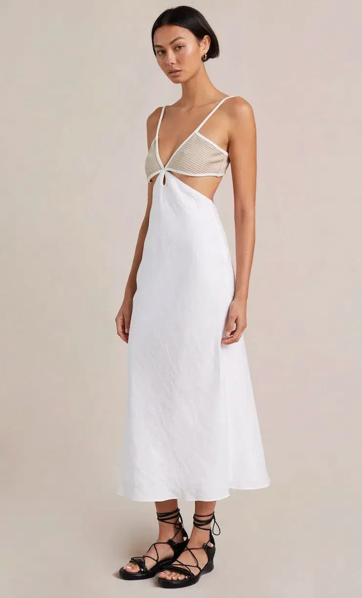 Bec & Bridge Demi Midi Dress In Sand/Ivory Size 16 for rent on The Volte - main image