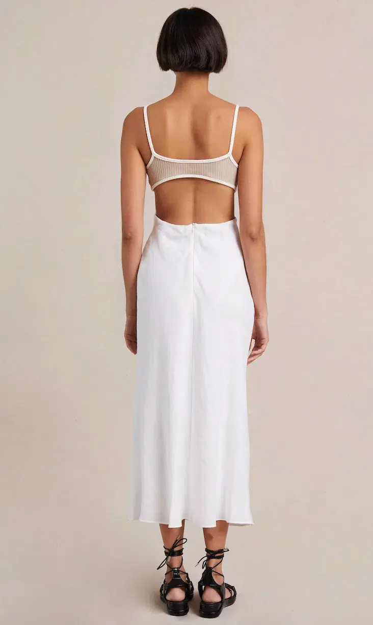 Bec & Bridge Demi Midi Dress In Sand/Ivory Size 16 for rent on The Volte - main image