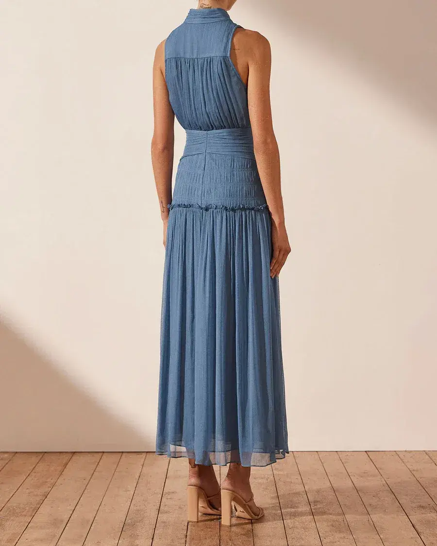 Shona Joy Noemi Sleeveless Button Up Midi Dress Blue Size 10 - Image 3
