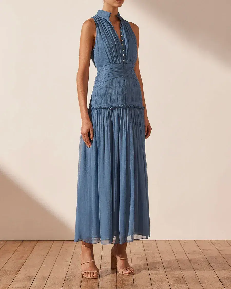 Shona Joy Noemi Sleeveless Button Up Midi Dress Blue Size 10 - Image 4