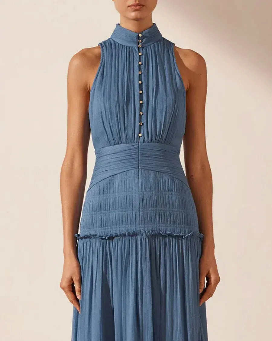 Shona Joy Noemi Sleeveless Button Up Midi Dress Blue Size 10 - Image 2