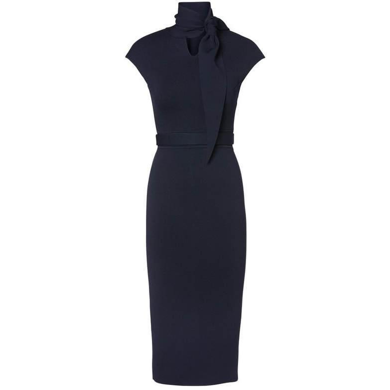 Scanlan Theodore Crepe Knit Cravat Dress Navy Size L / Au 12 - Image 2